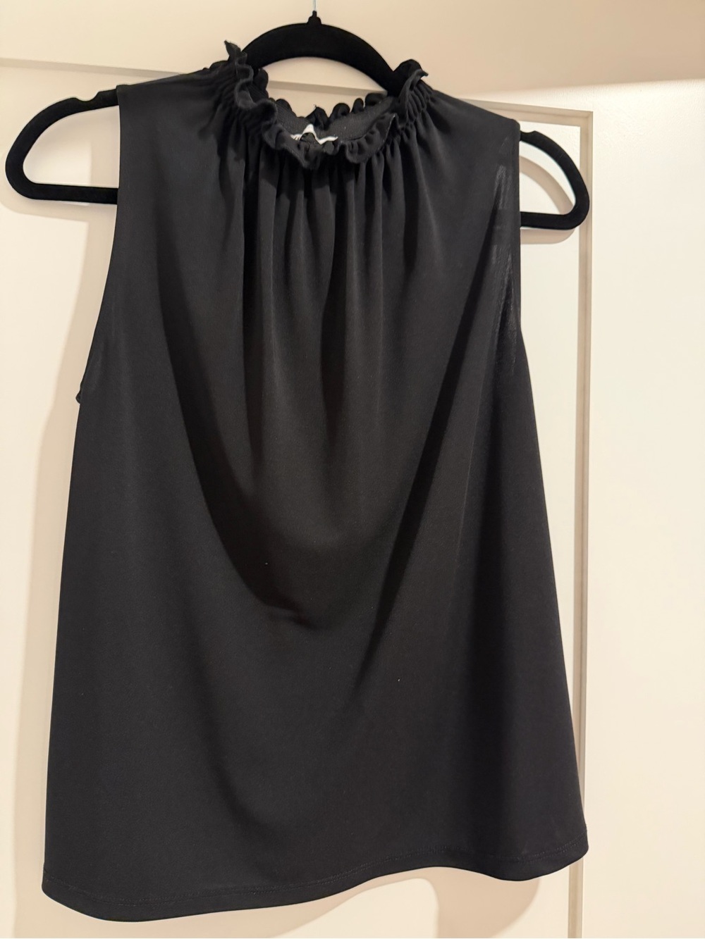 Zara Black Ruffled Neck Sleeveless Top